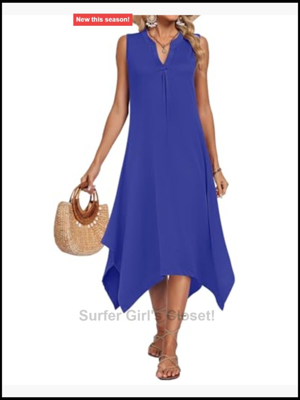 Sleeveless V-Neck Midi Dress with Pockets Asymmetrical Hem Tank Dress - Picture 2 of 7